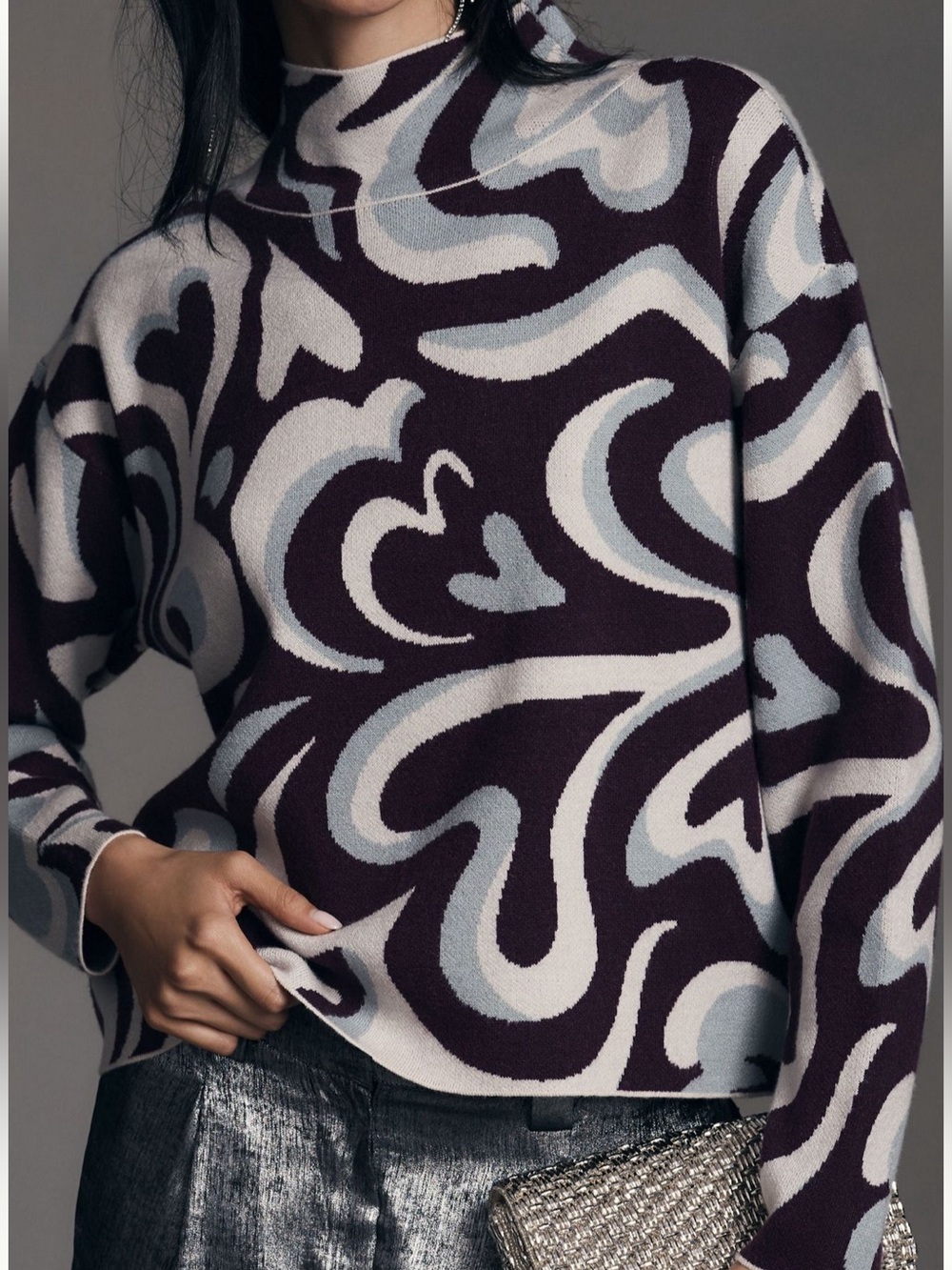 Anthropologie Maeve Carys Mock Neck Sweater Abstract Heart Design Size 3X